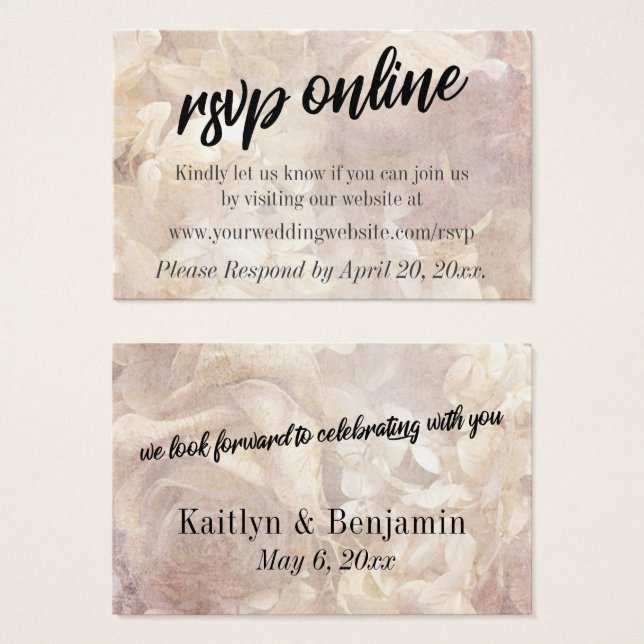 Vintage, Floral, Romantic RSVP Online Wedding Card (Front & Back)