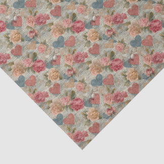 Vintage Floral Rose and Heart Tissue Paper