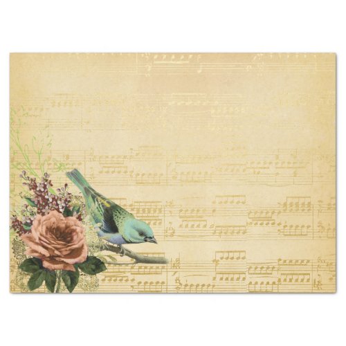 Vintage Floral Rose Bird Gold Music Decoupage Tissue Paper