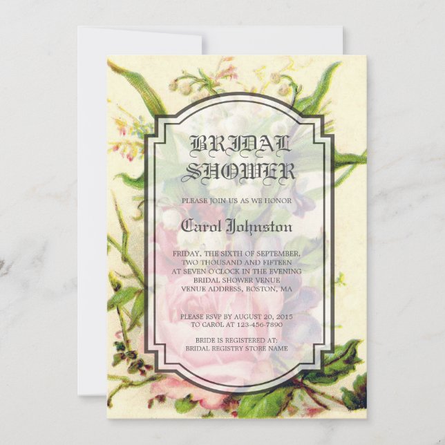 VINTAGE FLORAL ROSE BRIDAL SHOWER INVITATION (Front)