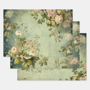 Vintage Floral Rose Decoupage Wrapping Paper Sheets