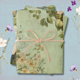 Vintage Floral Rose Decoupage Wrapping Paper Sheets