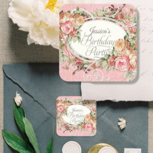 Vintage Floral Rose Elegant Blush Birthday Party Classic Round Sticker