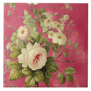 Vintage Floral Rose Floral Ceramic Tile