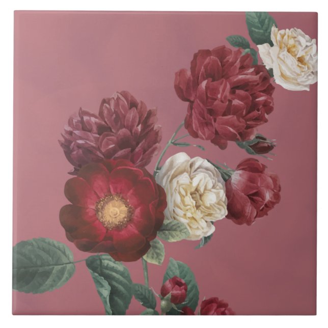Vintage Floral Rose Floral  Ceramic Tile (Front)