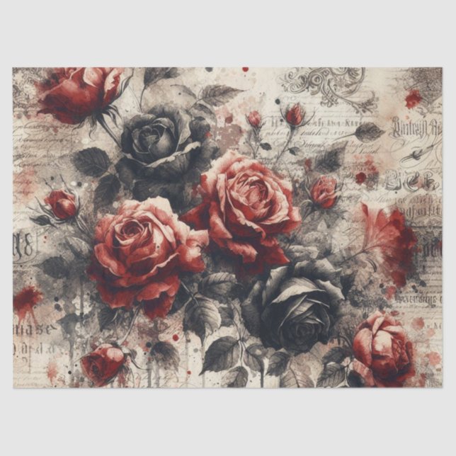 Vintage Floral Rose Flowers Tissue Paper (Front)