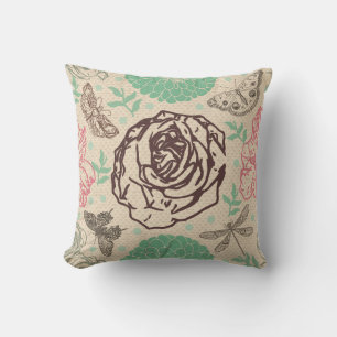 Vintage Floral Rose Garden  Throw Pillow