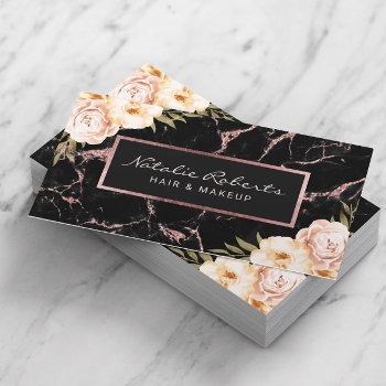 Vintage Floral Rose Gold Marble Beauty Salon & Spa Business Card by cardfactory at Zazzle