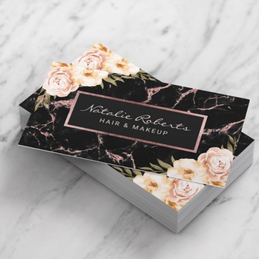 Customizable Vintage Floral Rose Gold Marble Beauty Salon &amp; Spa Business Card