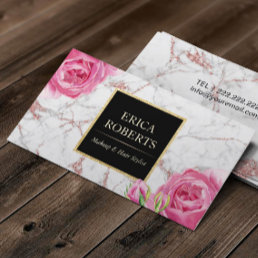 Vintage Floral Rose Gold Marble Makeup Artist Business Card