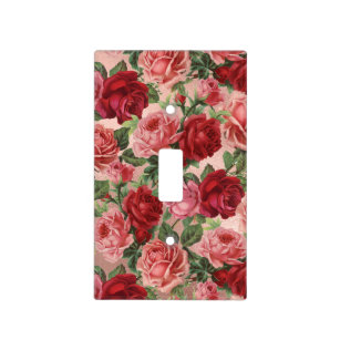 Metal Light Switch Plate Cover Cabbage Roses Pink Yellow Floral Home Decor 