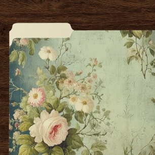 Vintage Floral Rose Greenery Decoupage File Folder
