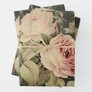 Vintage Floral Rose Greenery Decoupage Wrapping Paper Sheets