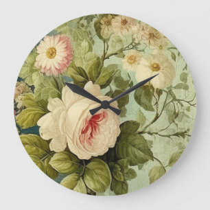 Vintage Floral Rose Greenery Large Clock