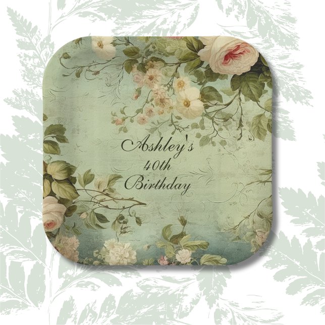 Vintage Floral Rose Greenery Paper Plates (Creator Uploaded)