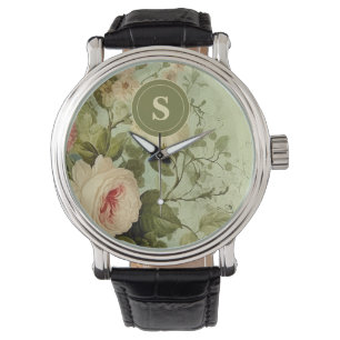 Vintage Floral Rose Greenery  Watch