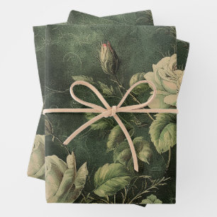Vintage Floral Rose Greenery  Wrapping Paper Sheets