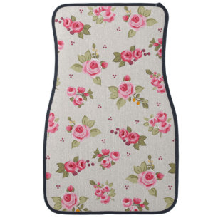 Vintage Floral Rose Modern Pink Car Floor Mat Set