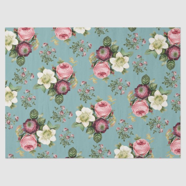 Vintage Floral Rose Pattern Tissue Paper (Front)