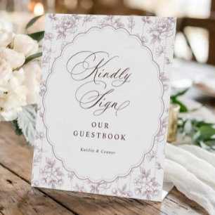 Vintage Floral Rose Pink Guestbook French Wedding Pedestal Sign