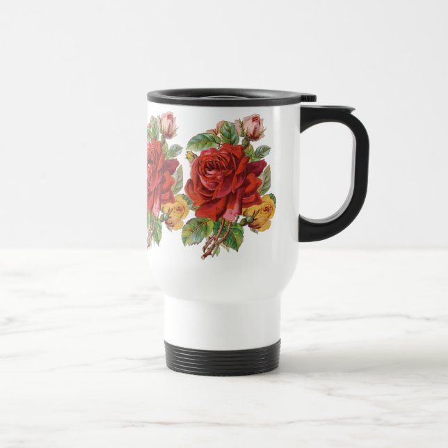 Vintage Floral Rose Travel Mug (Right)
