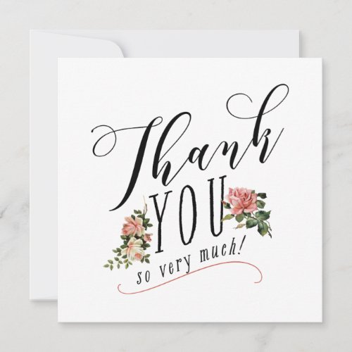 Vintage Floral Rose Typography Thank You White