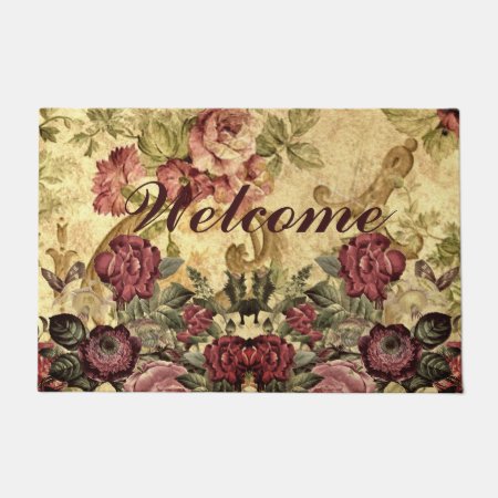 Vintage Floral Rose Victorian Style Welcome Home   Doormat