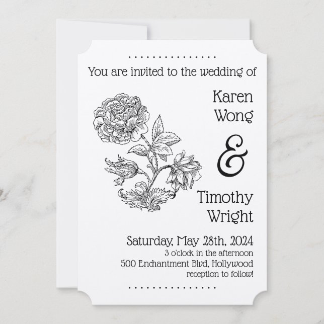 Vintage Floral Rose Wedding Invitation (Front)