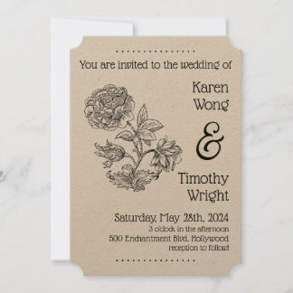Vintage Floral Rose Wedding Invitation