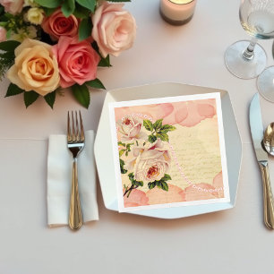Vintage Floral Roses Antique Handwriting Decoupage Napkins