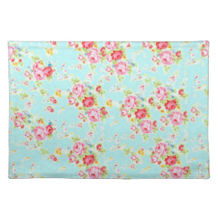 Vintage floral roses blue shabby chic rose flowers placemat