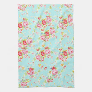Vintage floral roses blue shabby chic rose flowers towel