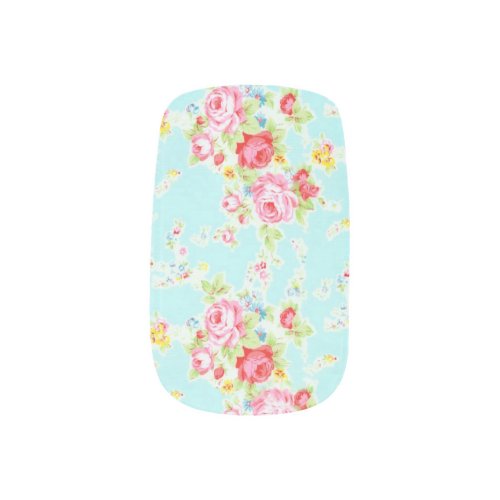 Vintage floral roses blue shabby rose chic pattern minx nail art