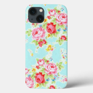 Vintage floral roses blue shabby rose pattern iPhone 13 case