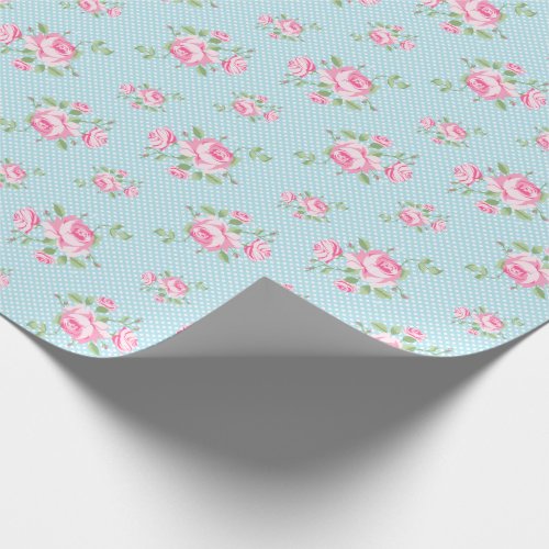 Vintage floral roses classic polka_dot teal wrapping paper