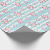 Vintage floral roses classic stripe light blue wrapping paper (Corner)