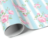 Vintage floral roses classic stripe light blue wrapping paper (Roll Corner)