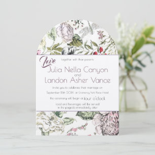 Vintage Floral Roses Dragonfly Red Purple Wedding Invitation