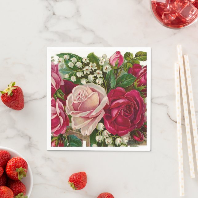 Vintage Floral Roses paper napkin (Insitu)