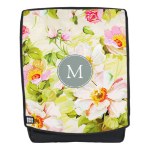 Vintage Floral Roses Peonies Monogram Backpack