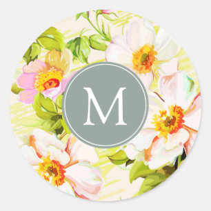 Vintage Floral Roses Peonies Monogram R Sticker