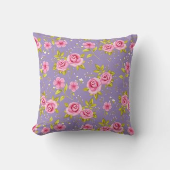 Vintage Floral Roses Pink Purple Pattern Throw Pillow by VintageDesignsShop at Zazzle