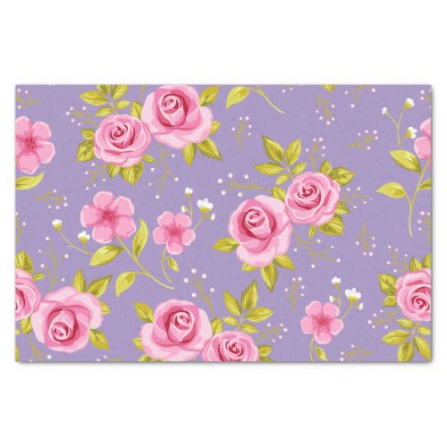 Vintage Floral Roses Pink Purple Pattern Tissue Paper
