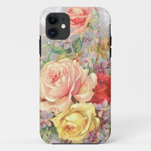 Vintage Floral Roses Pink Red Yellow iPhone 11 Case