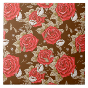 vintage floral roses tiled pattern ceramic tile