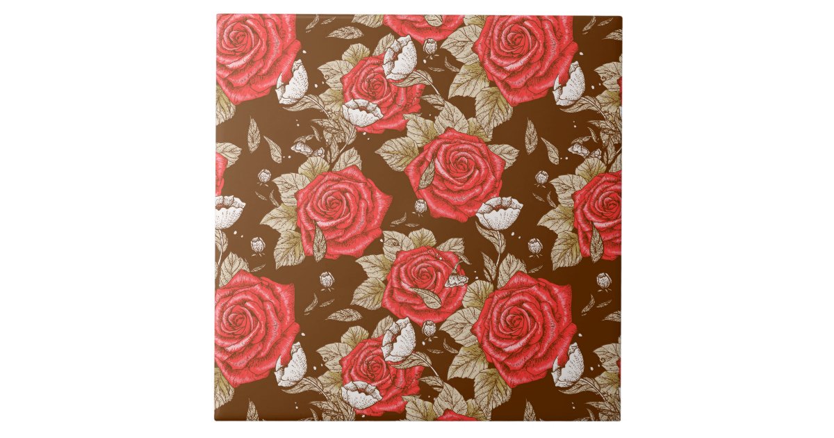 vintage floral roses tiled pattern ceramic tile | Zazzle