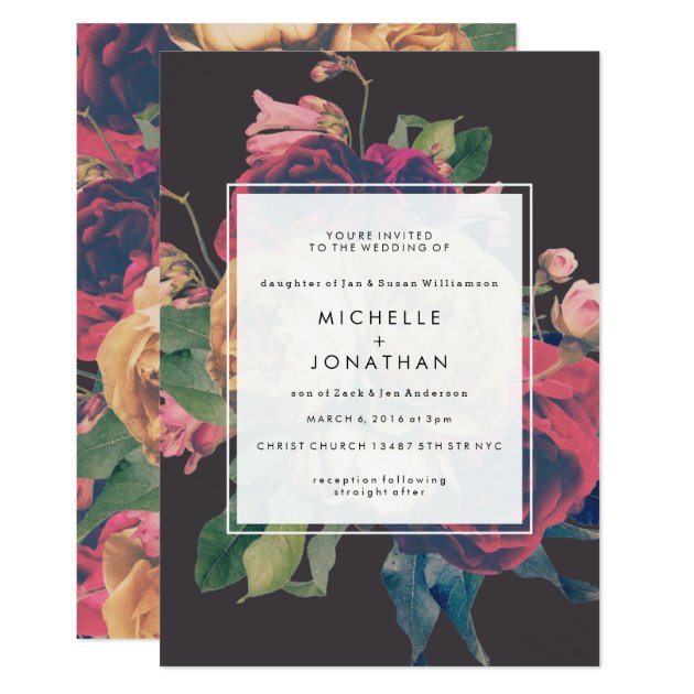 Vintage Floral Roses Wedding Invitation