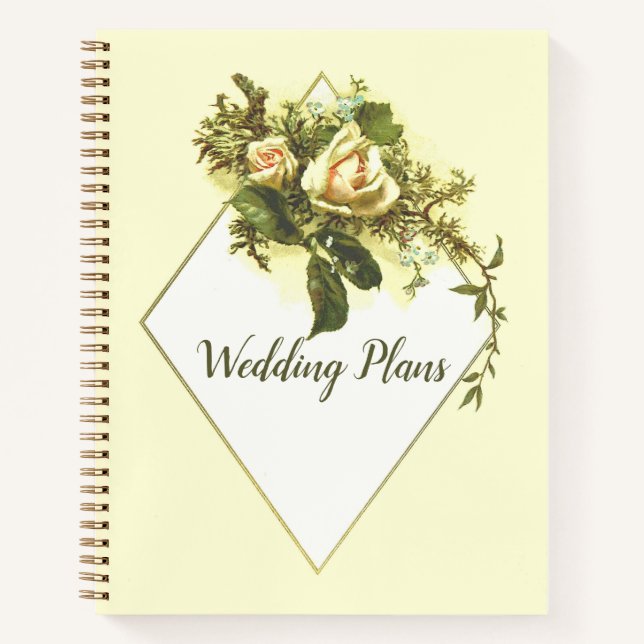 Vintage Floral Roses Wedding Planner Notebook (Front)