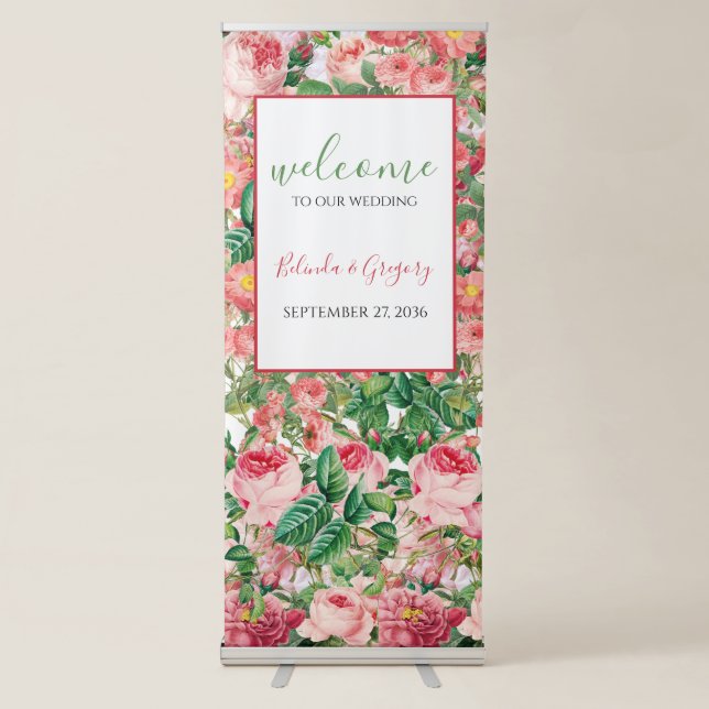 Vintage Floral & Roses Wedding Welcome Sign (Front)