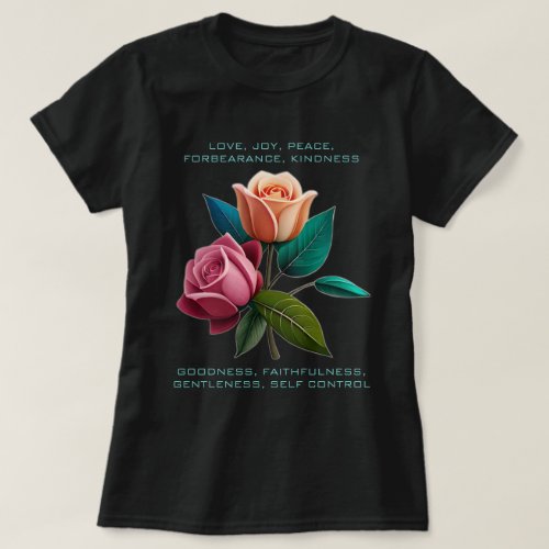 Vintage Floral Roses with the Fruit of the Spirit  T_Shirt